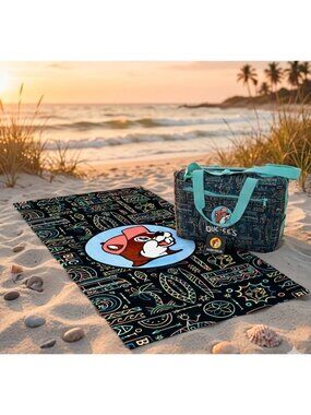 Set Buc-ees Beach Towel 35" X 70" bucces 24 can cooler bag set